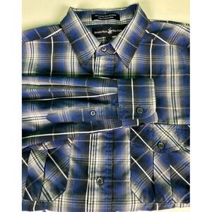 Beverly Hills Polo Club Mens Blue Gray Plaid Long Sleeve Button Front Shirt‎ L